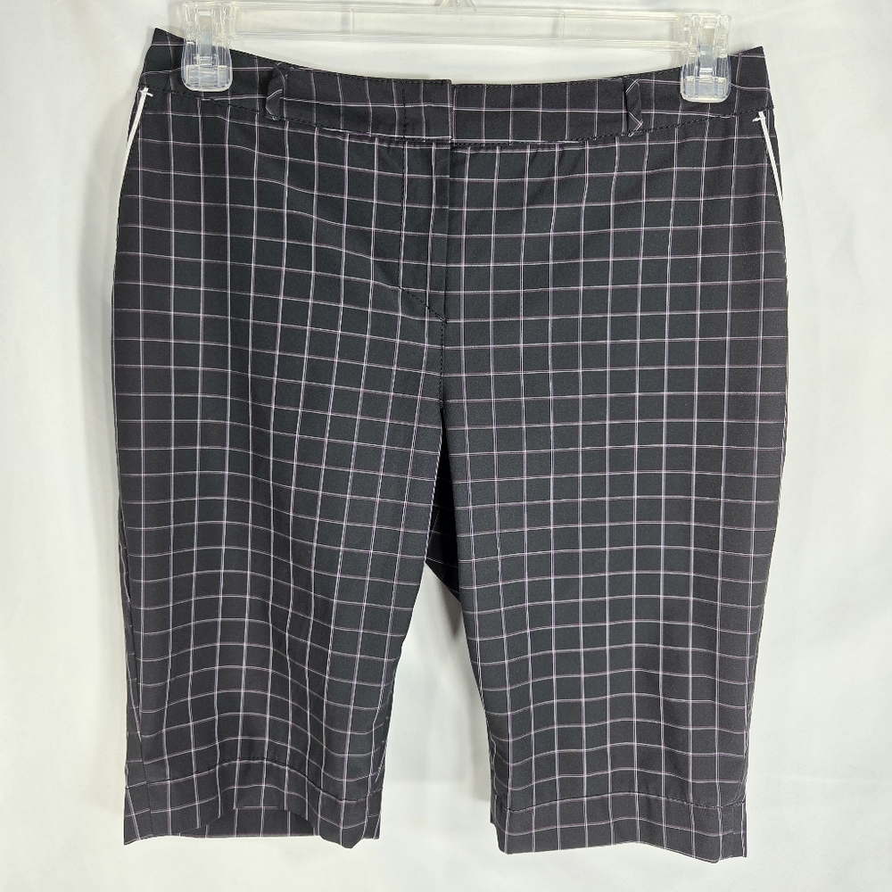 Annika Cutter & Buck Black w/Grey & Pink Plaid Golf Shorts Size 8